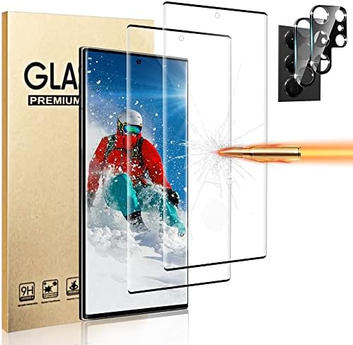 [2 + 2pack] Galaxy S22 מגן מסך Ultra 9 שעות זכוכית מחוסמת + מגן עדשת מצלמה [ללא בועה] [נעילת טביעות